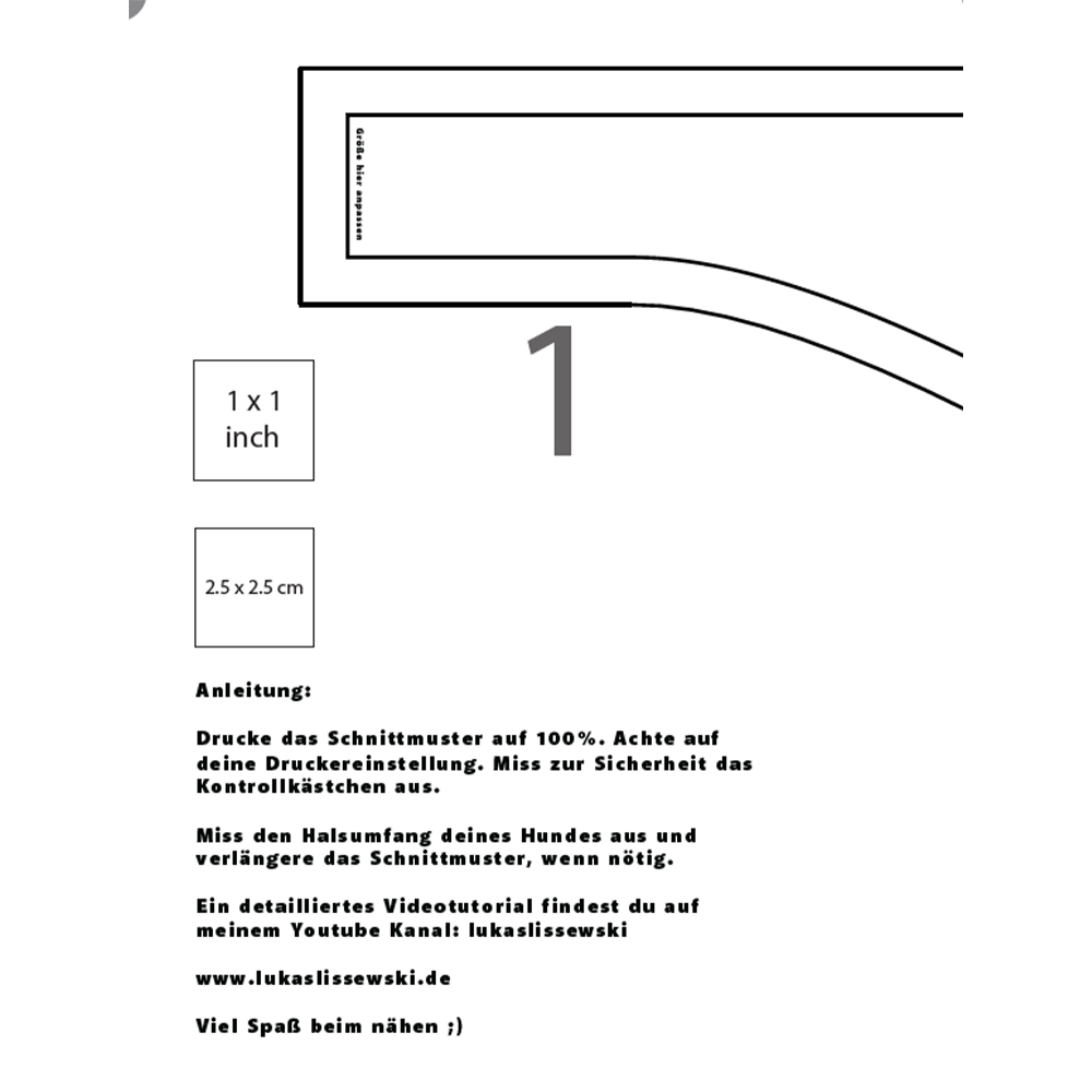 Schnittmusterbogen des Hundehalstuchs im DIN A4/A0 Format, PDF Voransicht.
