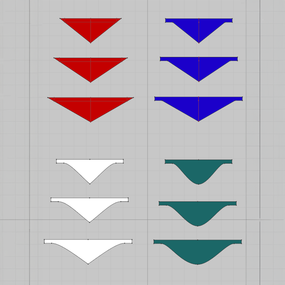Übersicht verschiedener Farben und Formen der Hundehalstücher als Designbeispiele zum PDF Schnittmuster.
