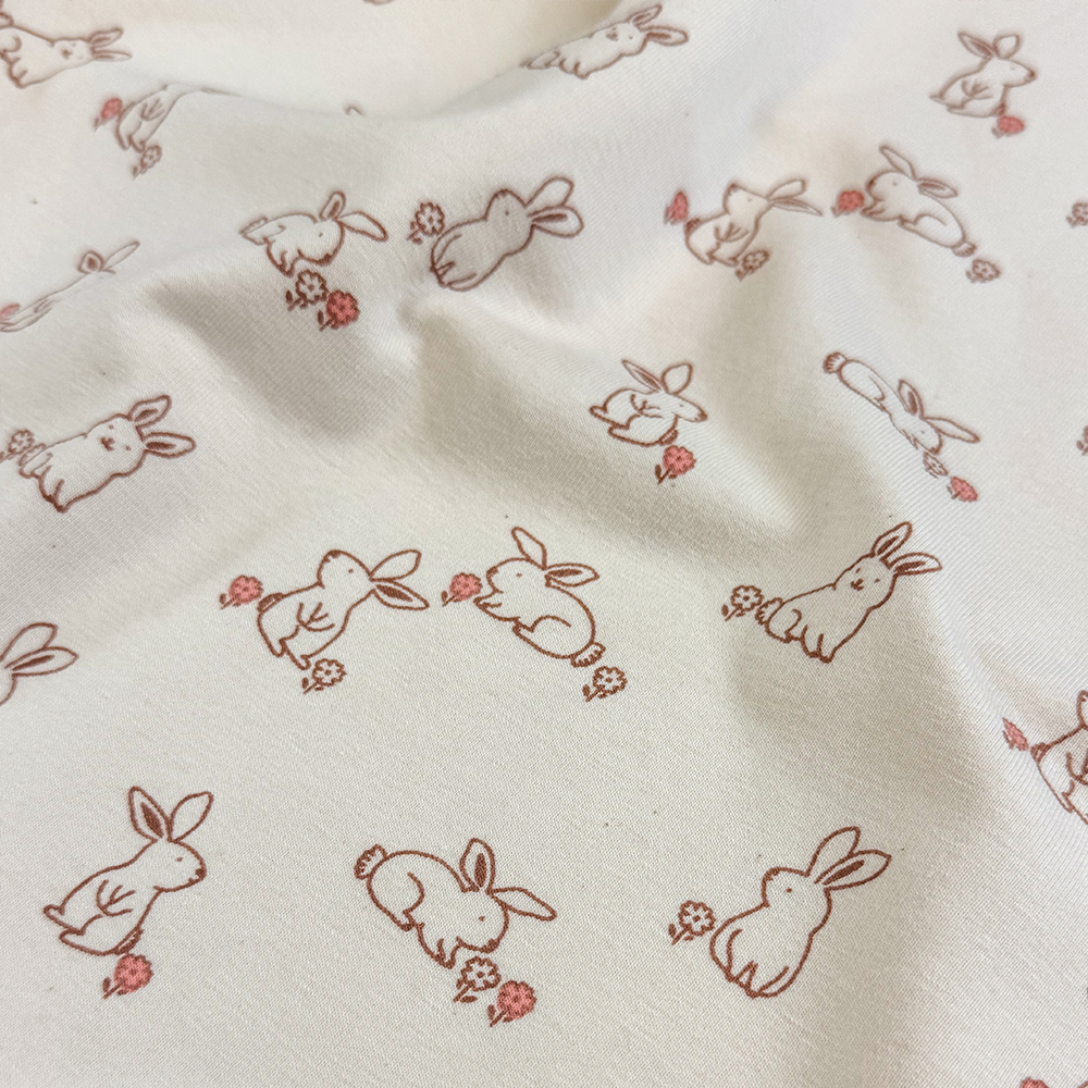 Limitierter Jersey Stoff Beige Hasen Motiv | 200 g/m² | 95% Baumwolle / 5% Elasthan