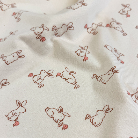 Limitierter Jersey Stoff Beige Hasen Motiv | 200 g/m² | 95% Baumwolle / 5% Elasthan