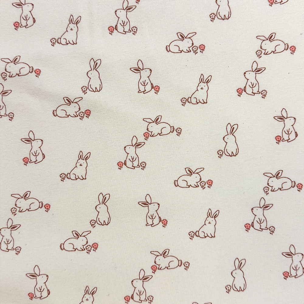 Limitierter Jersey Stoff Beige Hasen Motiv | 200 g/m² | 95% Baumwolle / 5% Elasthan