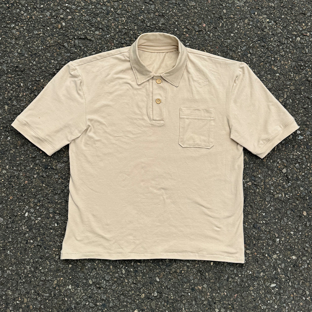 Oversize Polo Shirt beige – Beispiel genäht aus PDF Schnittmuster S bis XL