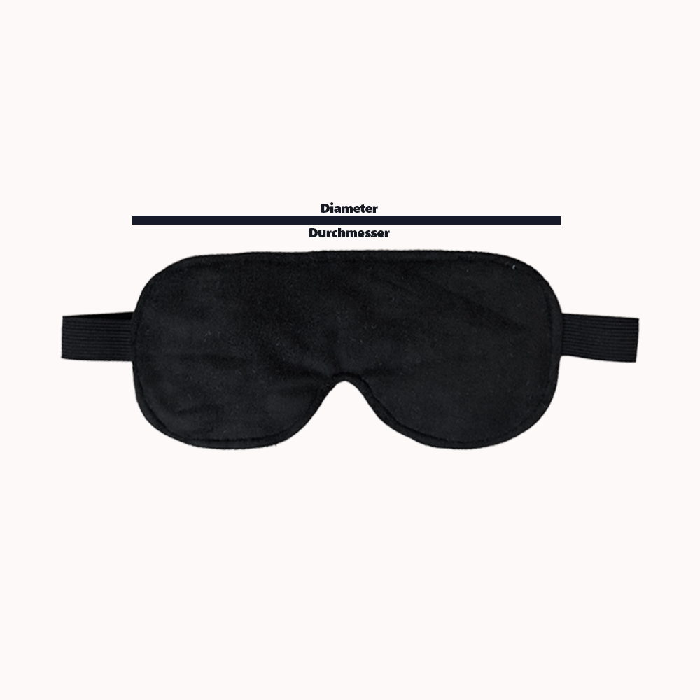 Schwarze DIY Schlafmaske aus dem PDF Schnittmuster, Vorderseite als Produktfoto.