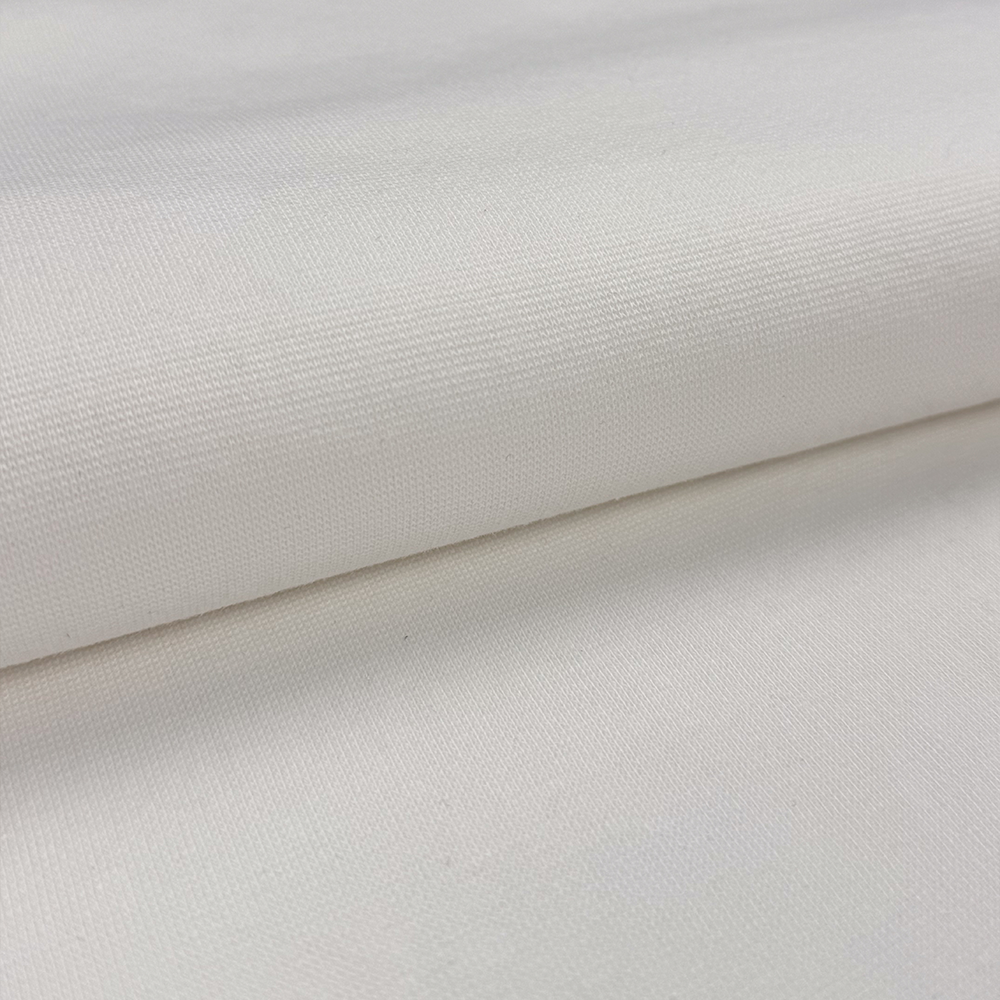 Schwerer Rippbündchenstoff in Weiß, 340 g/m², 95 % Baumwolle / 5 % Elasthan – elastisch, weich und hochwertig verarbeitet.