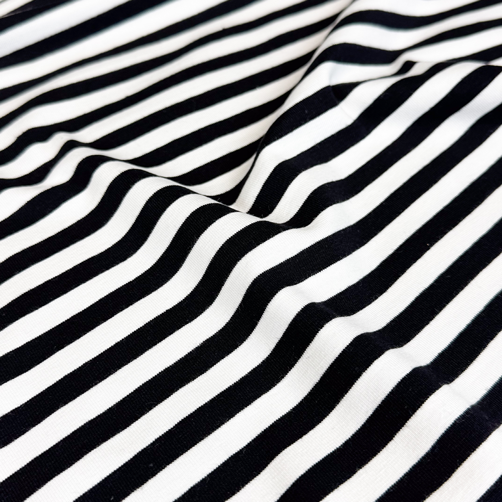 Jersey Streifen Stoff Schwarz Weiß | 190 g/m² | 95% Baumwolle / 5% Elasthan