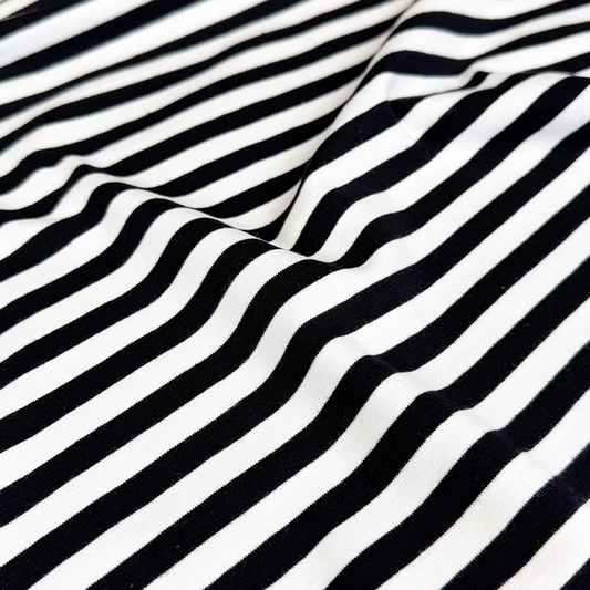 Jersey Streifen Stoff Schwarz Weiß | 190 g/m² | 95% Baumwolle / 5% Elasthan
