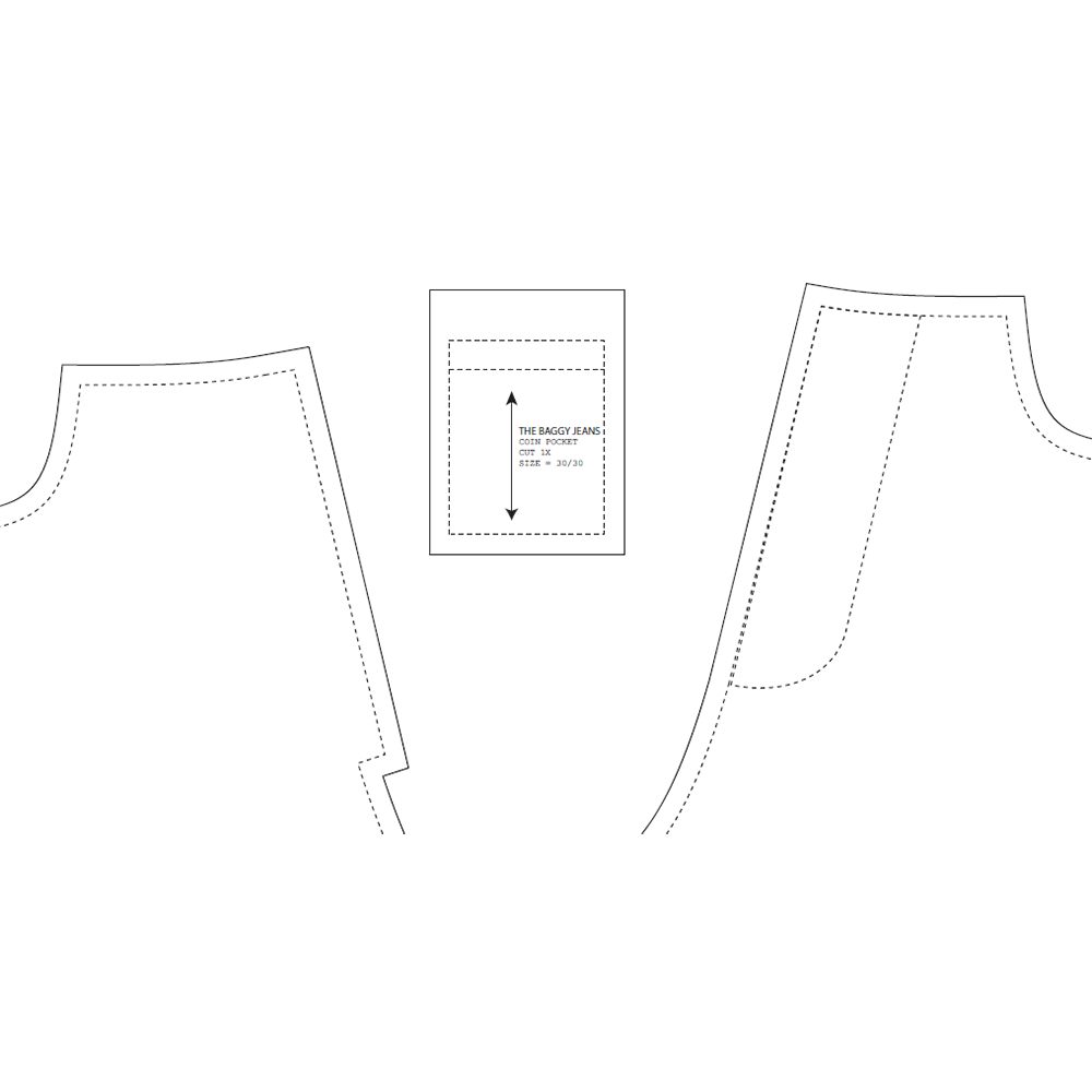 Detailzeichnung Schnittmuster Baggy Jeans – Taschen und Nähte im Überblick