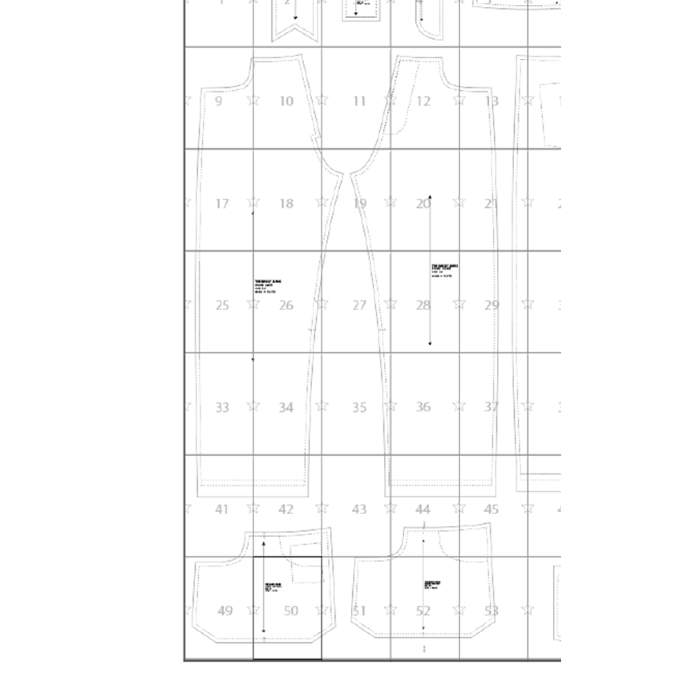 Technische Zeichnung PDF Schnittmuster The Baggy Jeans – DIN A4, A0 und US Letter Format